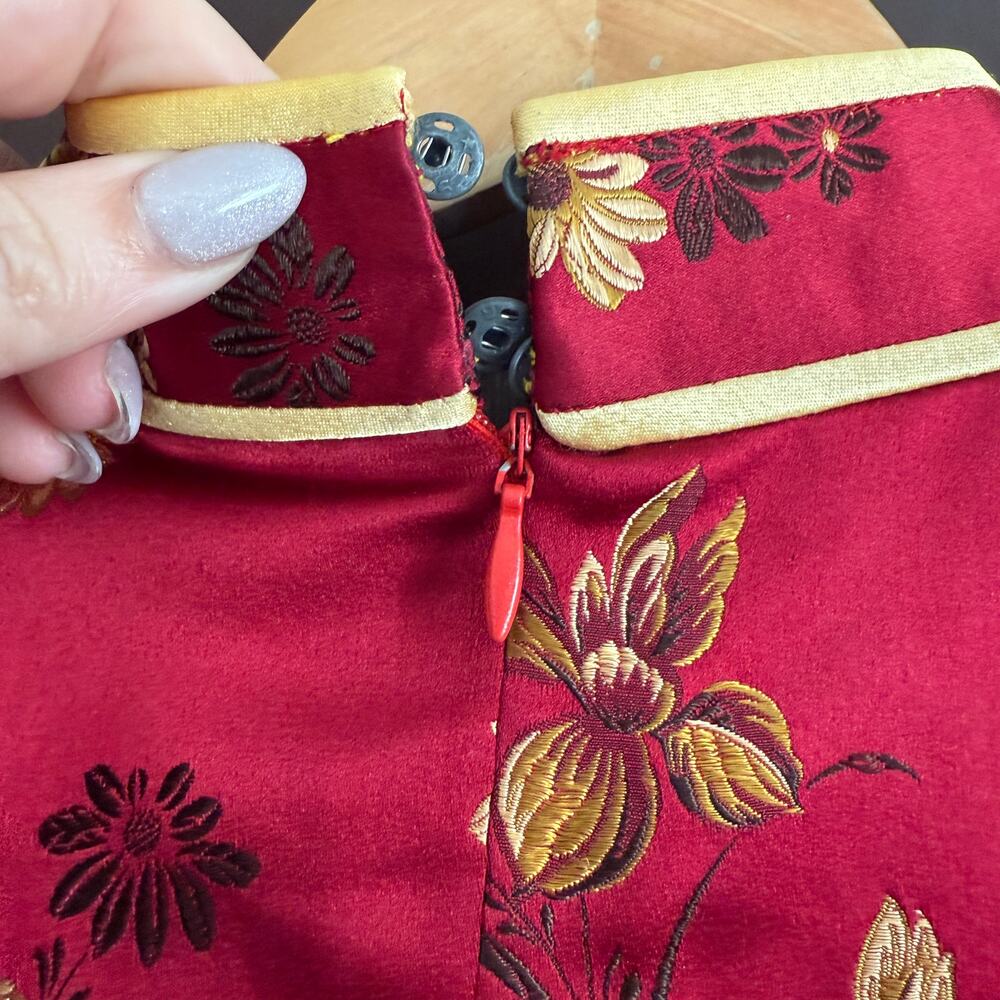 Vintage Red and Gold Brocade Silk Satin Qipao Cheongsam Dress | Small - Picture 4 of 5